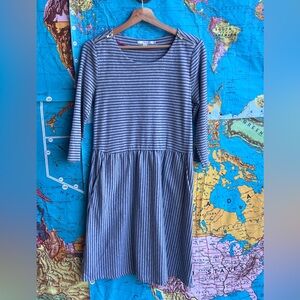 Boden Gray and Navy Striped Knit Top with Zip Neck detail